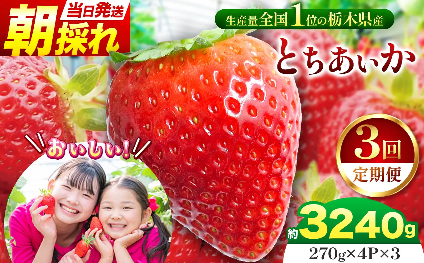 【定期3回】那珂川町産とちあいか 朝採れ当日発送 270ｇ×4Ｐ×3