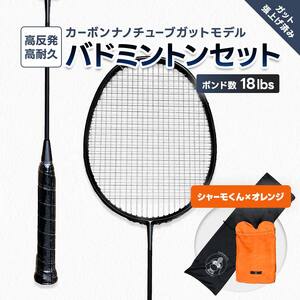 カーボンナノチューブガットモデル・バドミントンラケットセット(ガット張り上げ・ケース付)18lbs×シャーモ君  FAF-0181
