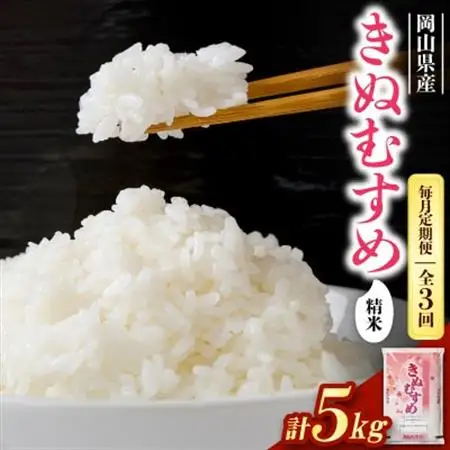【毎月定期便】【食味鑑定士厳選】岡山県産 きぬむすめ 5kg×1袋全3回【4083356】