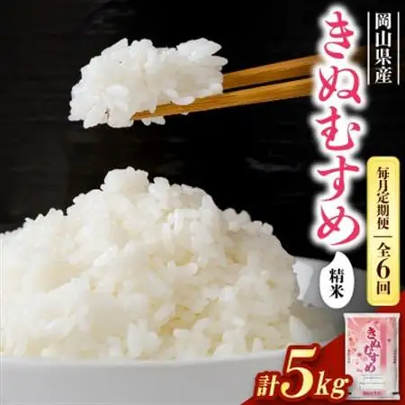 【毎月定期便】【食味鑑定士厳選】岡山県産 きぬむすめ 5kg×1袋全6回【4083357】