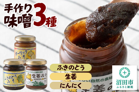 手作り味噌3種セット（ふきのとう、生姜、にんにく） 【菓子工房 ミセス・マサコ】