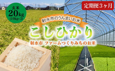 【3ヶ月定期便】【射水市】【射水の美味しいお米】ファームつくりみちのお米 作道米 R8年度産こしひかり20kg（10kg×2）【玄米】 | 米 こめ コメ こしひかり ブランド米 銘柄米 人気 ランキング 富山 富山米 北陸 北陸米 富山コシヒカリ 北陸コシヒカリ 玄米コシヒカリ 20キロ 20キロ米 20kg 20kg米 ※離島への配送不可