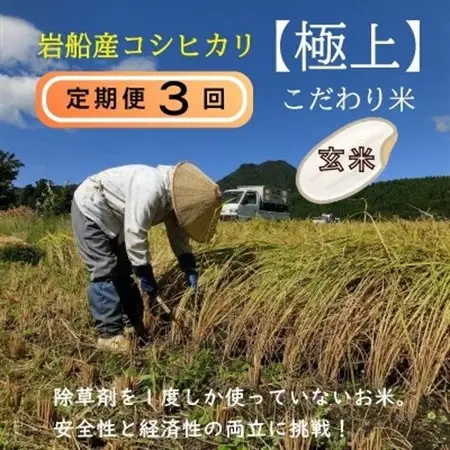 【毎月定期便】[極上]安心こだわり米 岩船産コシヒカリ 玄米6kg(3kg×2袋)[百姓屋]全3回【4084283】