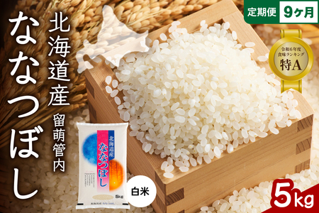 9ヵ月定期便 北海道 留萌管内産 ななつぼし 白米 5kg 産地直送 精米 米 特A 人気 つや 北海道産 おいしい R004-038