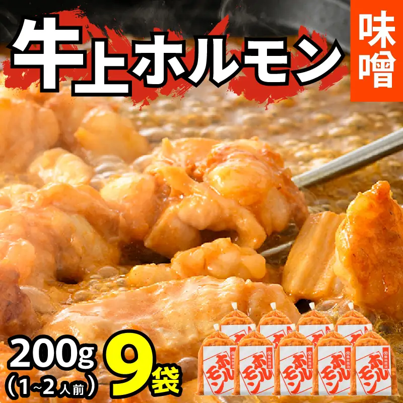 牛味噌 上ホルモン 200g×9袋（1～2人前×9袋） 計1.8kg ＜絶品！炒めるだけ簡単！＞ ／  味付け 味噌 肉 焼肉 BBQ バーベキュー もつ ホルモン 小分け おつまみ 冷凍 アウトドア やみつき 人気 [aw001-a017]