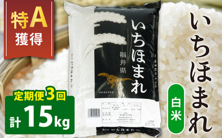【3ヶ月定期便】【令和7年産】【福井のブランド米】【特A獲得】いちほまれ 白米 5kg × 1袋（合計15kg）