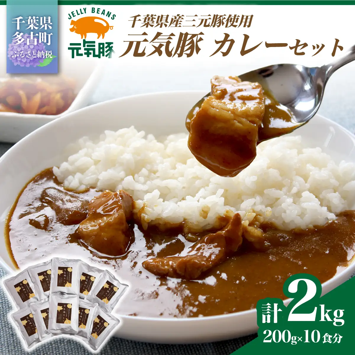 【千葉県産三元豚使用】元気豚 カレーセット　2kg(200g×10食分)_三元豚 カレー セット 千葉県産_【配送不可地域：離島・沖縄県】 TAKB013