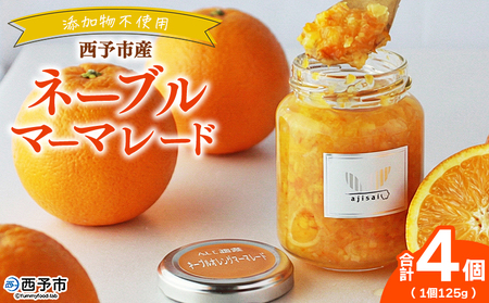 ＜ネーブルマーマレードジャム 125g×4個＞ ペクチン・添加物不使用 西予市産 国産 ネーブルオレンジ フルーツジャム ヨーグルト トッピング 朝食 株式会社味彩 愛媛県【常温】『1か月以内に順次出荷』 SAZ0006
