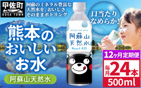 【定期便12ヶ月】熊本のおいしいお水 阿蘇山天然水 500ml×24本（1ケース）（共通返礼品・御船町） - 飲料水 ミネラルウォーター 軟水 防災 備蓄 ローリングストック【価格改定】