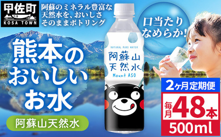 【定期便2ヶ月】熊本のおいしいお水 阿蘇山天然水 500ml×48本（2ケース）（共通返礼品・御船町） - 飲料水 ミネラルウォーター 軟水 防災 備蓄 ローリングストック【価格改定】