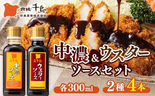 北陽千鳥ソース 2種4本セット(中濃ソース300ml×2・ウスターソース300ml×2) 調味料 ソース 揚げ物 とんかつ コロッケ 家庭用 自宅用 栃木県 足利市  F7Z-1862