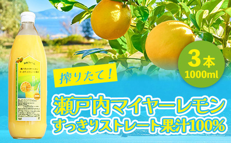 瀬戸内マイヤーレモン 果汁 100% すっきりストレート果汁 1000ml 3本 無添加 岩国産 瀬戸内【神東ファーム】