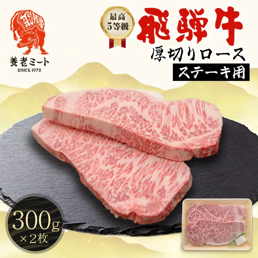 最高5等級 飛騨牛 厚切りロースステーキ 600g 300g×2枚 養老ミート【配送不可地域：離島】【1725002】