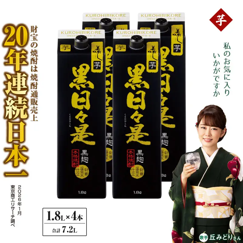 芋焼酎 紙パック 4本『黒日々是（芋）』温泉水仕立ての焼酎 KN021-004-02 酒 アルコール