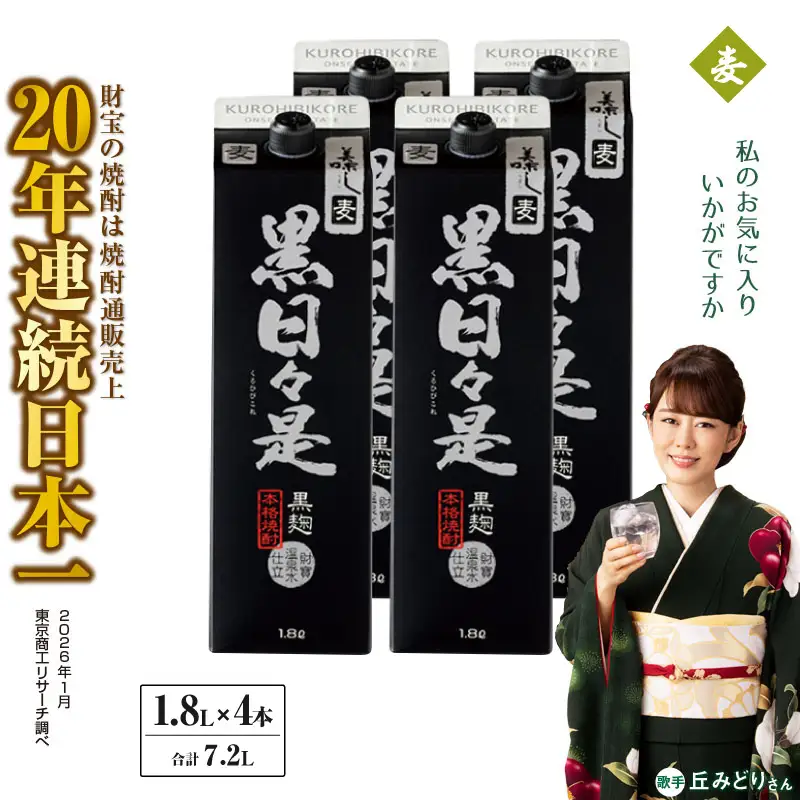 麦焼酎 紙パック 4本『黒日々是（麦）』温泉水仕立ての焼酎 KN021-009-02 酒 アルコール