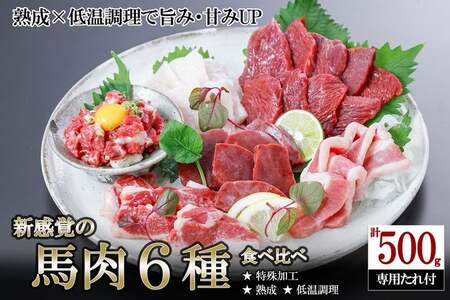 【阿蘇牧場】厳選 馬肉 盛り合わせ 6種 500g 赤身 フタエゴ ハツ サガリ ユッケ コウネ 特許製法 氷温熟成 低温調理 レア 小分け 焼くだけ簡単 専用醤油 タレ付 真空パック 熊本 小国町 最大3ヶ月以内出荷