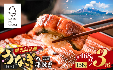 鹿児島県産うなぎ蒲焼 156g×3尾 468g以上 K379-002_01 鰻 ウナギ 惣菜 贅沢