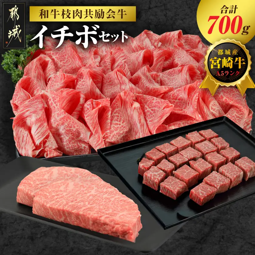 【和牛枝肉共励会牛】(A5)宮崎牛イチボセット〔18-25-008〕_(都城市) 宮崎県 宮崎牛 イチボ ステーキ サイコロ 赤身 ウデ・モモ 切り落とし 真空 品評会出展牛 特別セット