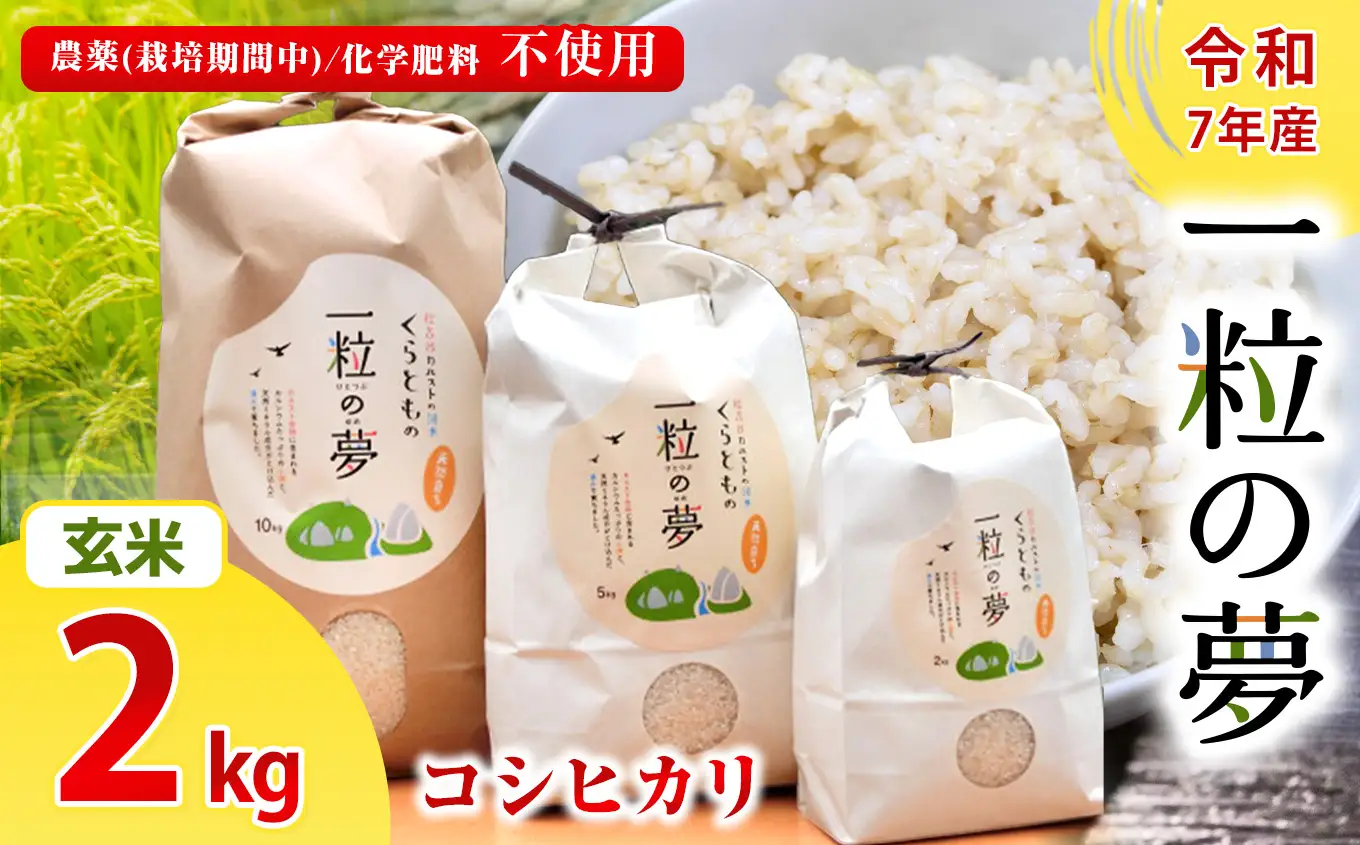 玄米 コシヒカリ 2kg 農薬 ( 栽培期間中不使用 )・ 化学肥料不使用 令和7年産 米