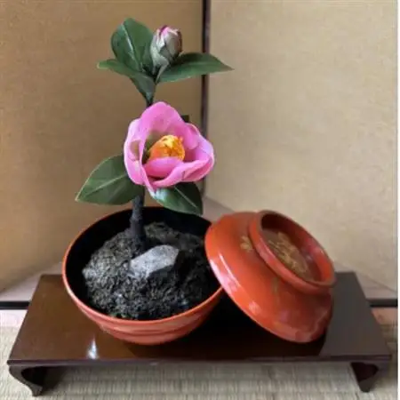 【冬 わびすけつばき】四季を彩る創作草もの盆栽(工芸品)～工房椿【配送不可地域：離島・北海道・沖縄県】【1599117】