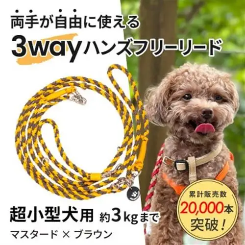 【犬用リード】3WAYハンズフリーリード(超小型犬用)マスタード×ブラウン【ゴールデンママ】【配送不可地域：離島・沖縄県】【1712892】