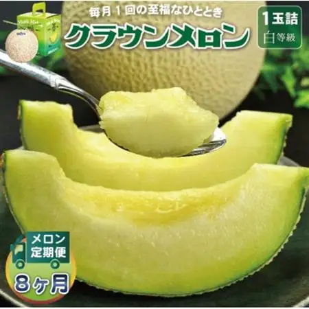 【毎月定期便】クラウンメロン(白等級) 1玉全8回【配送不可地域：離島・北海道・沖縄県】【4069723】