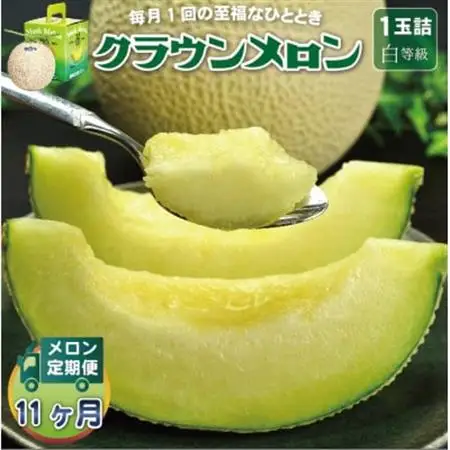 【毎月定期便】クラウンメロン(白等級) 1玉全11回【配送不可地域：離島・北海道・沖縄県】【4069726】
