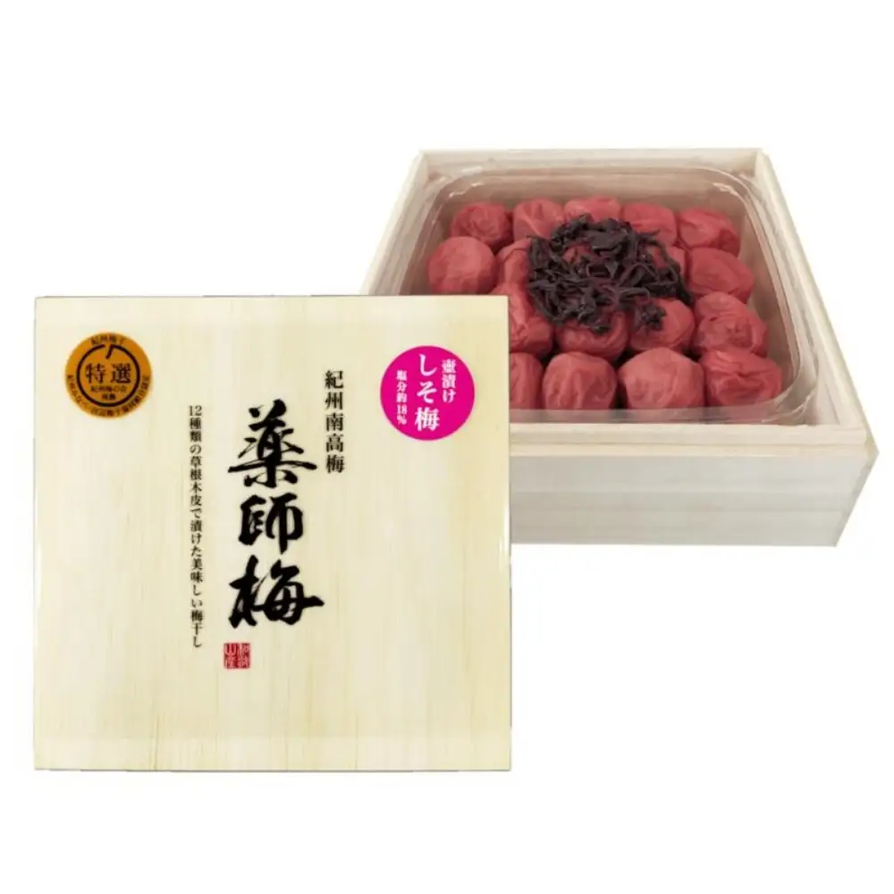 【塩分18％】薬師梅 しそ漬け 木箱入り 450g　 maruni012【maruni012】