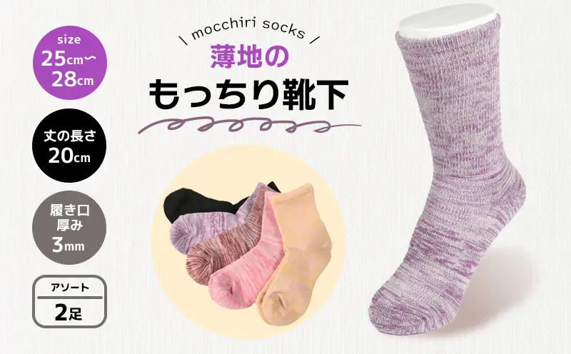 もっちり靴下 薄手 紳士用 2足 カラーおまかせ ソックス