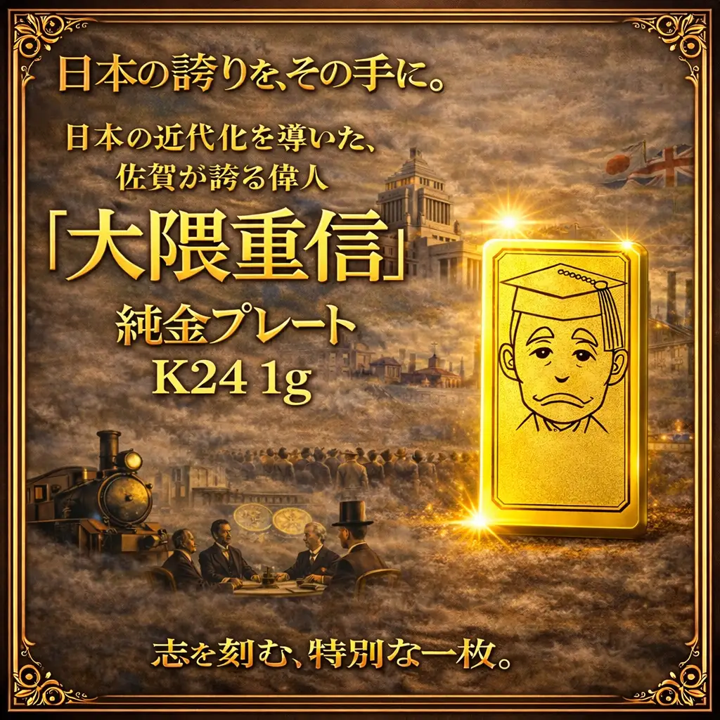 K24純金 佐賀の偉人！日本の偉人！大隈重信のプレート1ｇ：C200-053