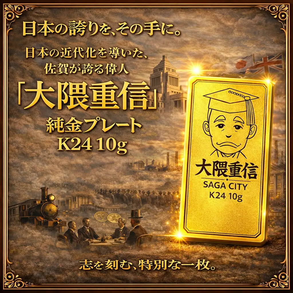 K24純金 佐賀の偉人！日本の偉人！大隈重信プレート10ｇ：D190-002