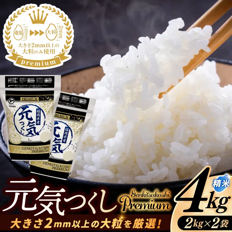 【ふるさと納税】福岡県産 元気つくし プレミアム 精米 2kg×2P（計4kg） 配送日時指定不可 2週間～2ヶ月に発送 [a0835] ※配送不可：離島【返礼品】添田町 ふるさと納税
