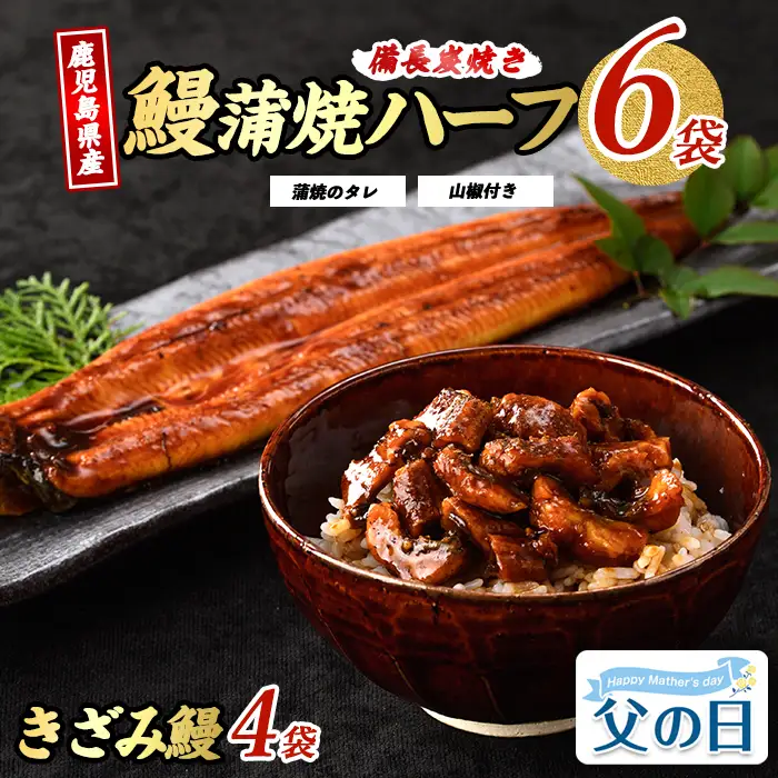 【父の日ギフト】鹿児島県産 うなぎ ハーフ6袋と きざみ 4袋のセット 奈良 IB020-005f うなぎ