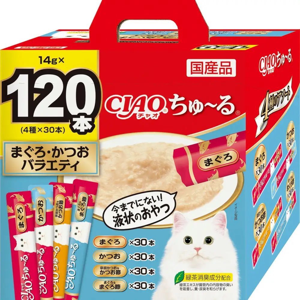 いなば　CIAO猫ちゅ～る　まぐろ・かつおバラエティ480本（14ｇｘ120本ｘ4袋入）（ケース）