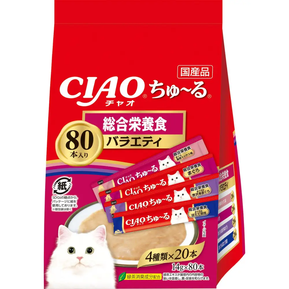 いなば　CIAO猫ちゅ～る　総合栄養食バラエティ480本（14ｇｘ80本ｘ6袋入）（ケース）
