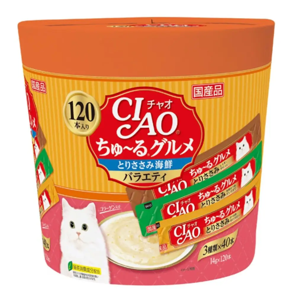 いなば　CIAO猫ちゅ～るグルメ　とりささみ海鮮バラエティ480本（14ｇｘ120本ｘ4袋入）（ケース）