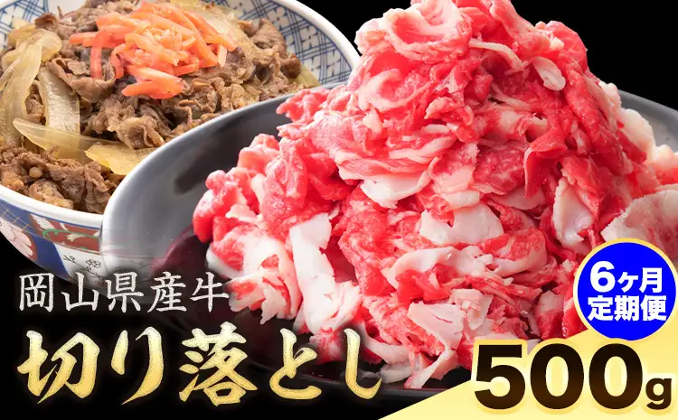 【6ヶ月定期便】岡山県産牛 切り落とし 交雑牛 500g 牛肉