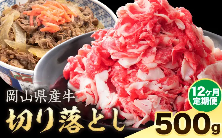 【12ヶ月定期便】岡山県産牛 切り落とし 交雑牛 500g 牛肉