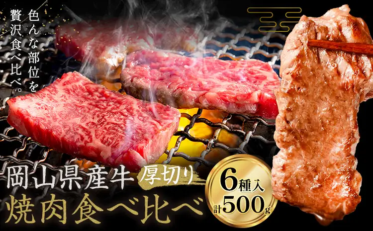 岡山県産牛 牛肉 焼肉用 厚切り 食べ比べ セット 全6種 計500g 