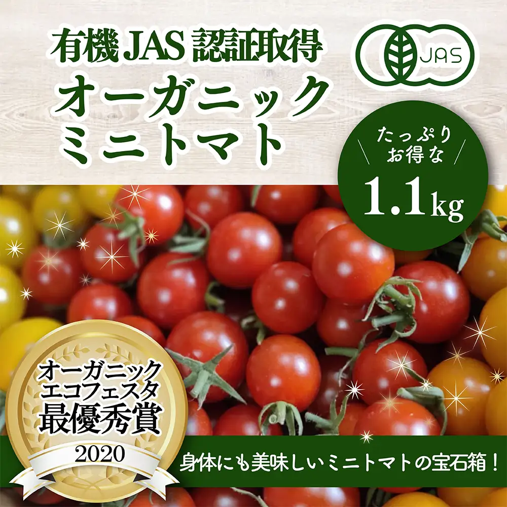 【日本一の栄養価】濃厚！有機ミニトマトの宝石箱1.1kg　【07208-0816】