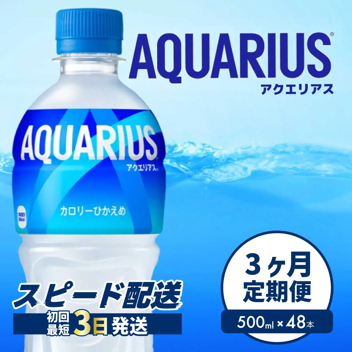 【3か月定期便】アクエリアス PET 500ml×48本(２ケース) 最短3日で発送 スポーツドリンク スポーツ飲料 清涼飲料水 水分補給 ペットボトル 箱買い まとめ買い 014113