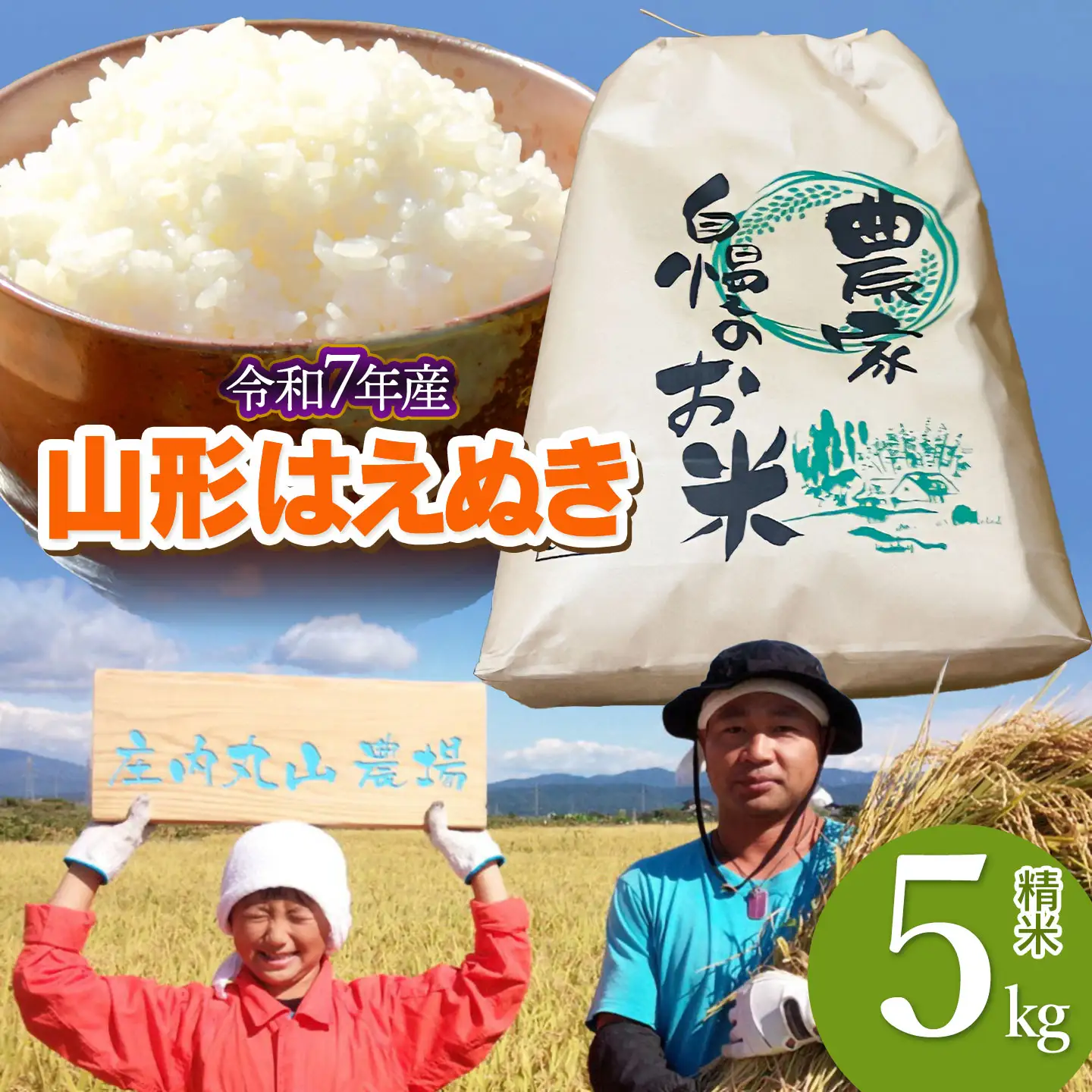 【令和7年産】はえぬき 精米 5kg　山形県鶴岡市　庄内丸山農場　| 5キロ 米どころ 庄内米 ブランド米 米 コメ こめ 精米 ご飯 ごはん 美味しい お取り寄せ 農家直送 お弁当 おにぎり 東北 国産 おすすめ 人気 返礼品