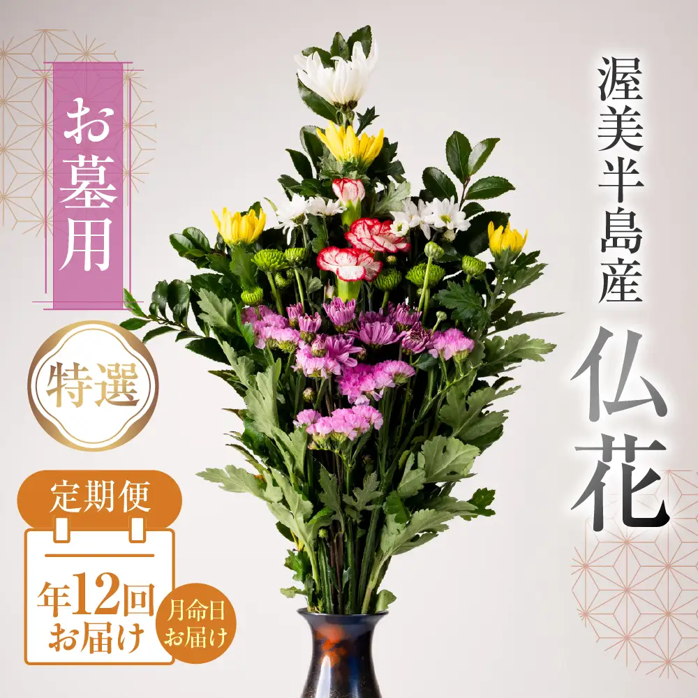 【定期便　年12回】産地直送 《お墓用》 仏花 特選 日時指定可 生産額 日本一 田原市 渥美半島 月命日 お彼岸 お盆 年末 鮮度 生花 お花 定期便 お墓まいり