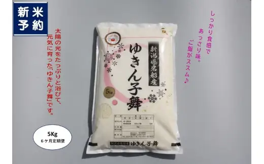 【新米受付・令和8年産米】【6ヶ月定期便】新潟県村上市産　ゆきん子舞 白米 5kg×6ヶ月 1039057N