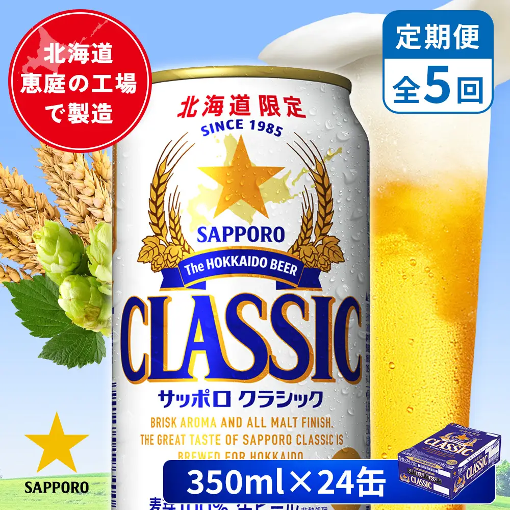 【定期便：全5回】サッポロクラシック 350ml×24本【880010001905】