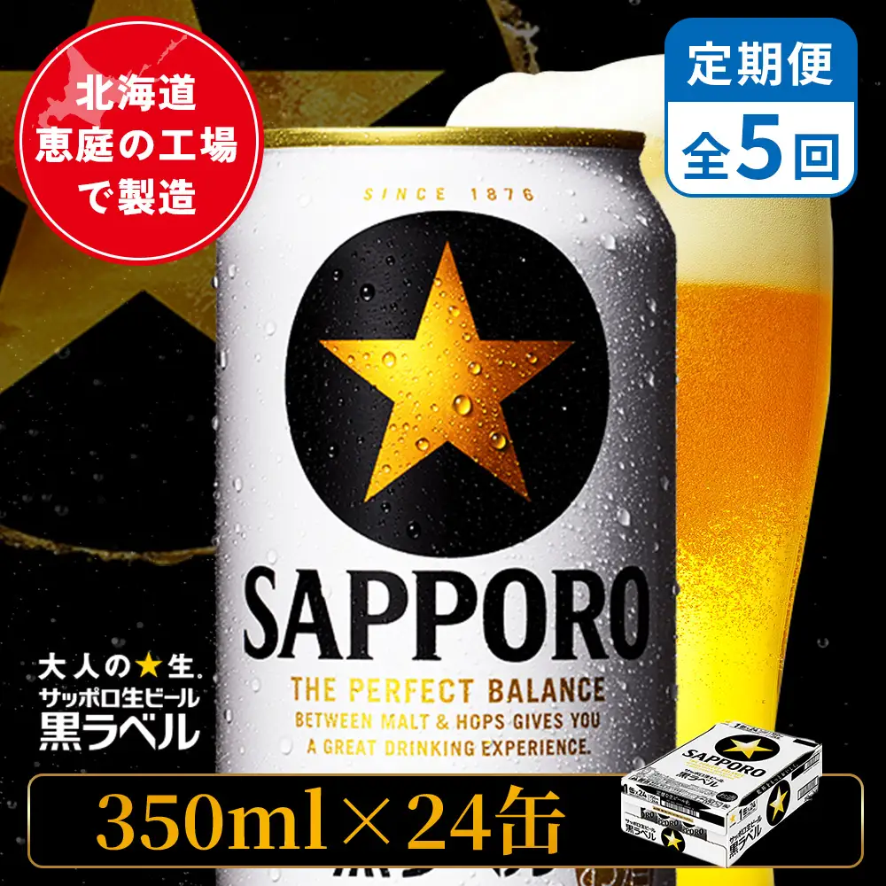 【定期便：全5回】サッポロ黒ラベル 350ml×24本【880040011905】