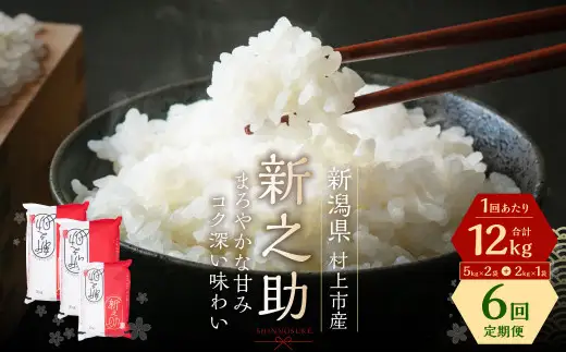 【令和7年産米】【6ヶ月定期便】 村上市産 新之助 72kg （12kg×6ヶ月）コース 1027041