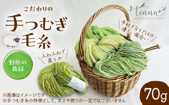 こだわりの手つむぎ毛糸 野原の黄緑 70g《厚真町》【tenna+】[AXAY007]