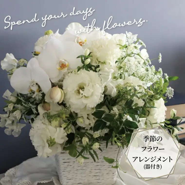 季節のアレンジメント（生花・器付き） 〈フラワーアレンジメント 花 記念日 誕生日 お祝い ギフト プレゼント インテリア 全国発送 送料無料 冷蔵 そのまま飾れる かわいい ※お届け日指定不可〉