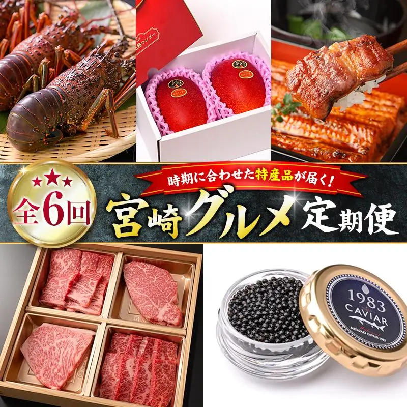 ＜全6回＞宮崎グルメ 定期便 （太陽のタマゴ うなぎ 宮崎牛 キャビア 伊勢海老） 特産品 詰め合わせ